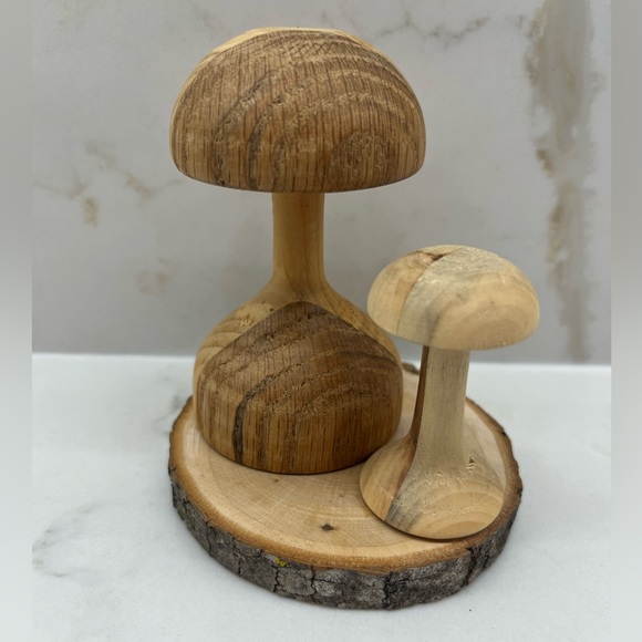 Vintage Wooden Mushrooms on Wooden Base Likely Hobbyist - Picture 5 of 5
